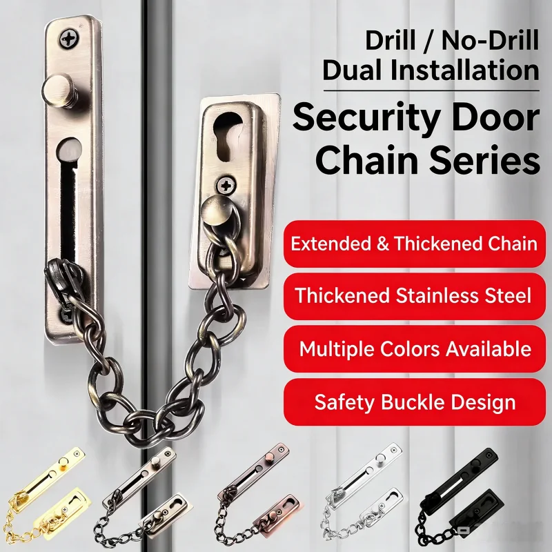 Stainless Steel Door Security Chain Lock, Punch & No Punch Dual Use Door Latch, Indoor Anti-Theft Door Buckle for Home Hotel
