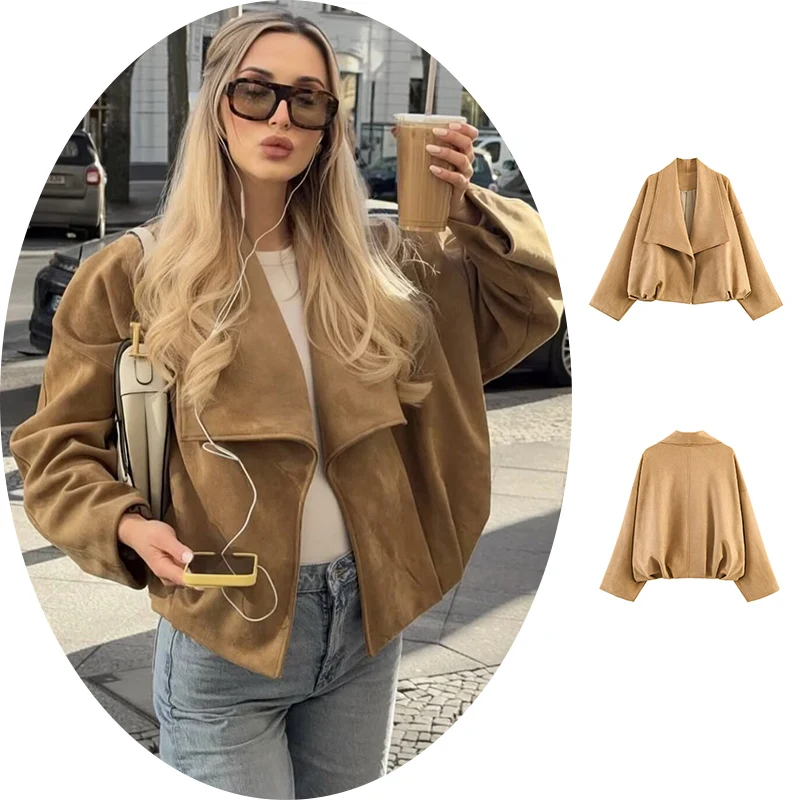 

SLTNX Women's Jacket 2026 New Spring Fashion Suede-Textured Wrap Coat for Women Ladies Jacket Casaul Chic Women Outerwear