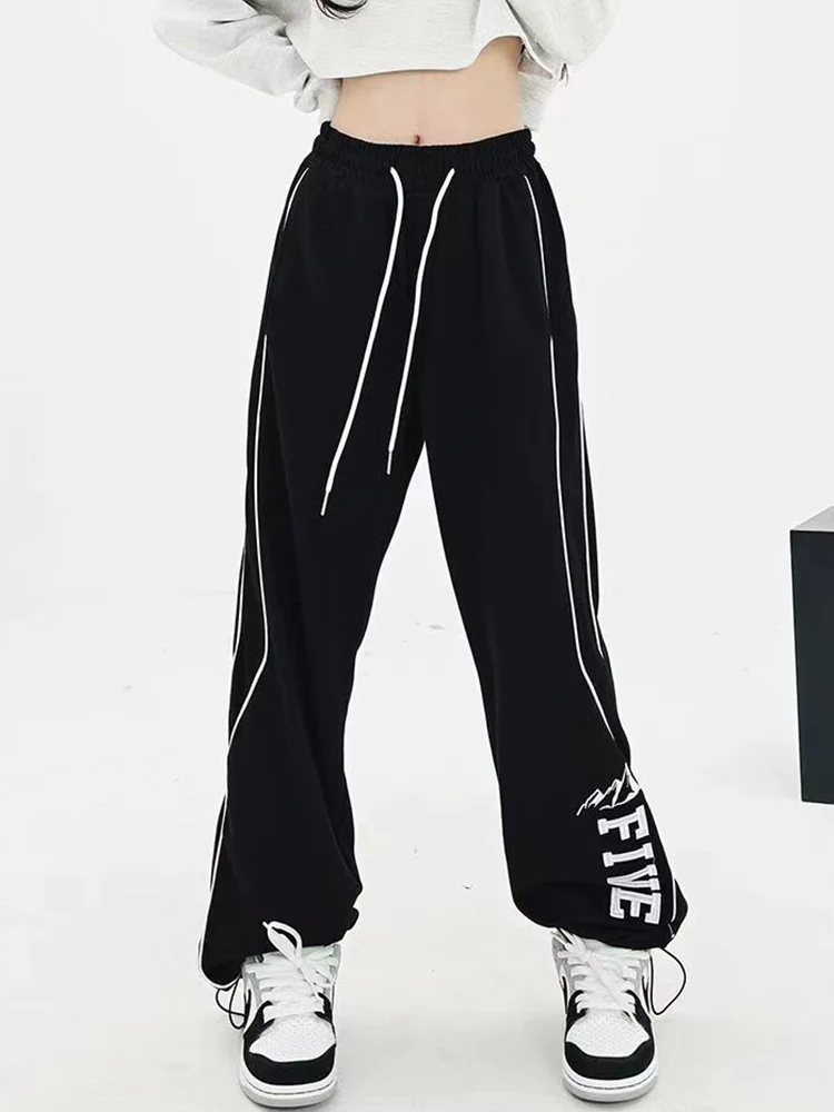 Jmprs Hip Hop American Striped Sweatpants Women Loose Letter High Waist Trousers Spring Vintage Harajuku Bf Wide Leg Pants New