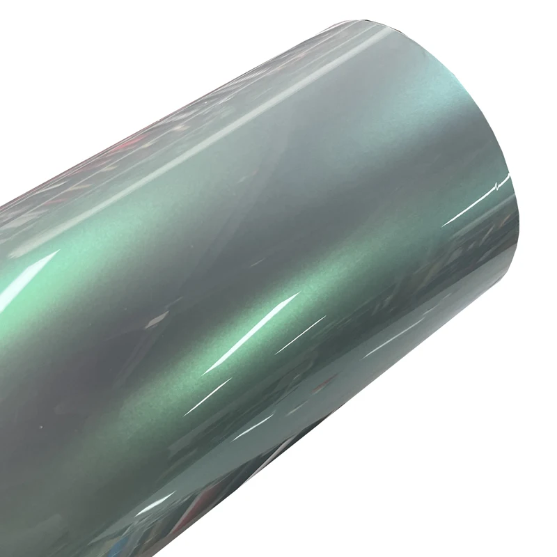 Premium PET Candy Metallic Gloss Chameleon Vinyl Wrap Film Roll Color Shift Grey to Green Car Wrapping Decal
