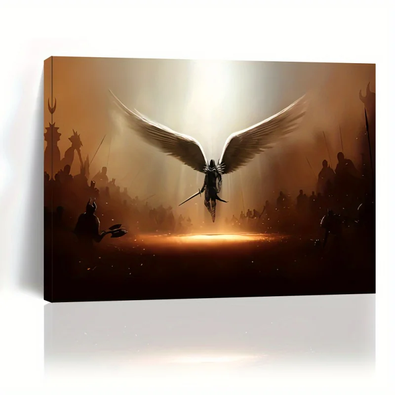 1pc Wooden Framed Canvas Painting Wings Of God Warrior Wall Art Prints With Frame, For Living Room & Bedroom, Home Decoration