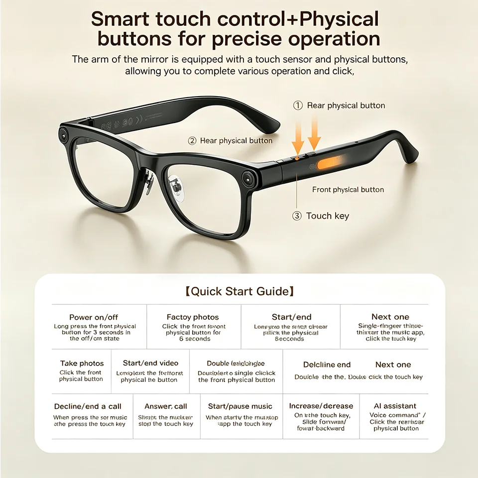 Touch Control AI Smart Sunglasses New 2026 Camera Photo Recording Translator Voice Assistant Wireless Bluetooth Music Glasses