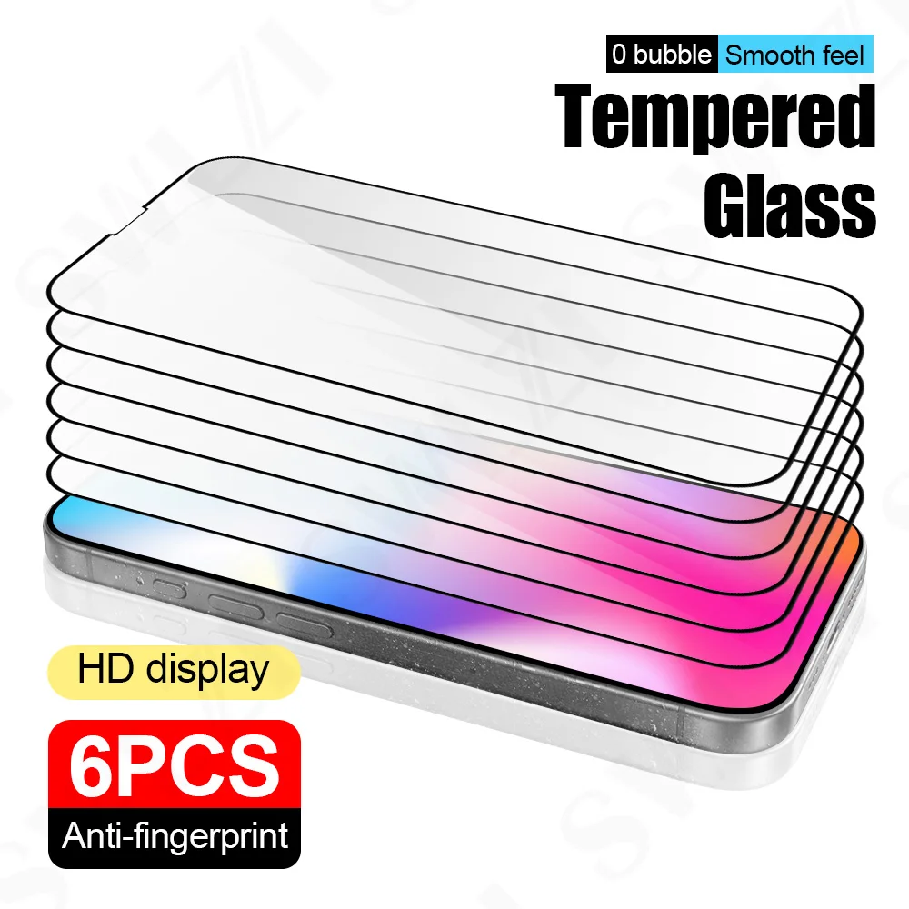 

6Pcs Protective Film For iPhone 17 Pro Max 16E Tempered Glass Phone Screen Protector 15 Plus 14 Pro Glass Smartphone 13 12 11 XS