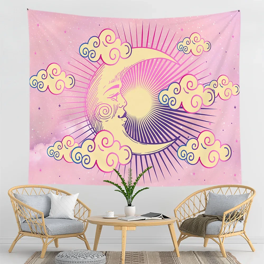 Pink Sun and Moon Tapestry Mandala Decor Feminine Room  Aesthetic  Wall Art