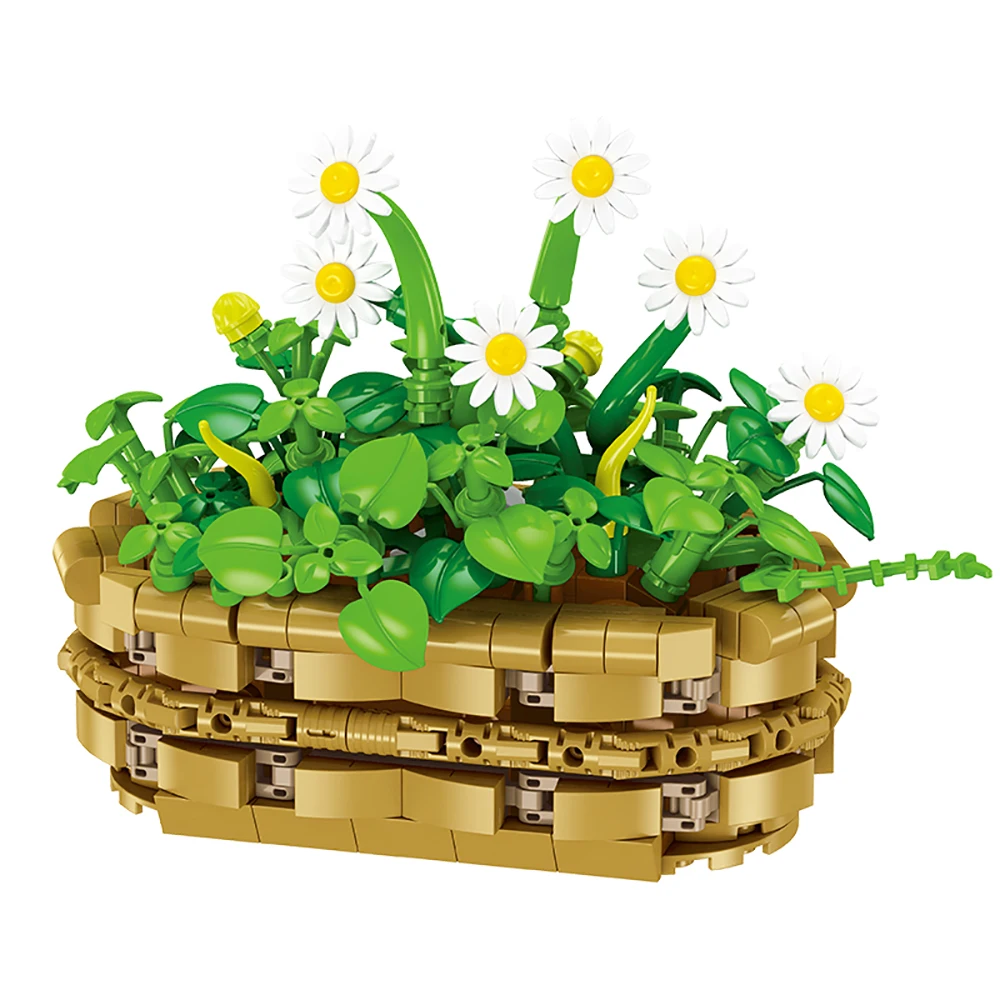 Zestaw klocków do budowania doniczki z motywem stokrotki, doznańcie radości z konstrukcji dzięki temu wykwintnemu modelowi kwiatowemu.