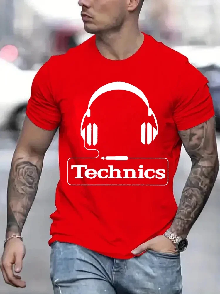 Technics Headphone Print T Shirts Men Harajuku Fashion T Shirt Oversized Summer Short Sleeve T-shirts Trendy Loose DJ Tee Tops