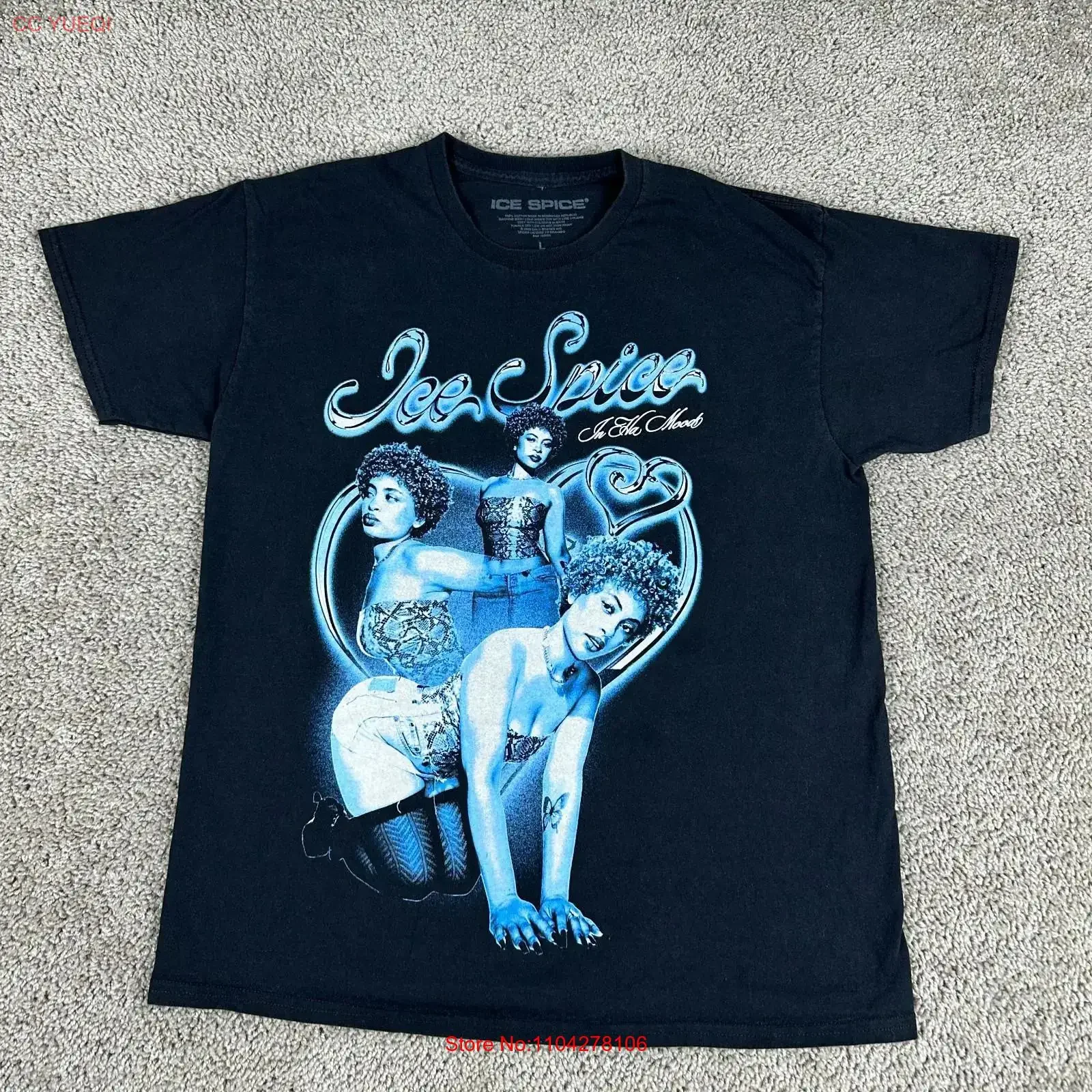 Ice Spice T Shirt Mens Large Black Blue In Ha Mood Print Rap Hip Hop  vintage Washed Slightly designer clothes streetwear