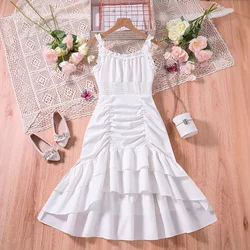 New Designed Classic White Sleeveless Dress Elegant Princess Girl Dress Cute Teenager Summer Fashion Party Vacation Daily Casual