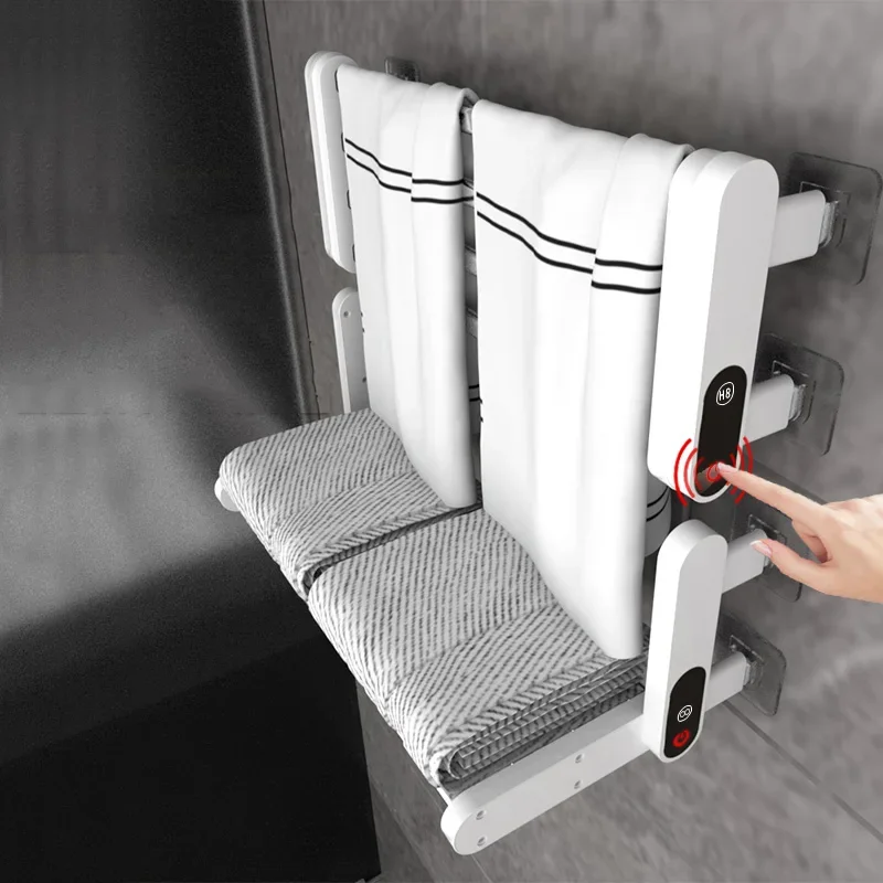 Upgrade 110V 220V Foldable Intelligent Bathroom Electric Timing Towel Dryer Warmer Wall Mounted Carbon Fiber Heating For Kitchen