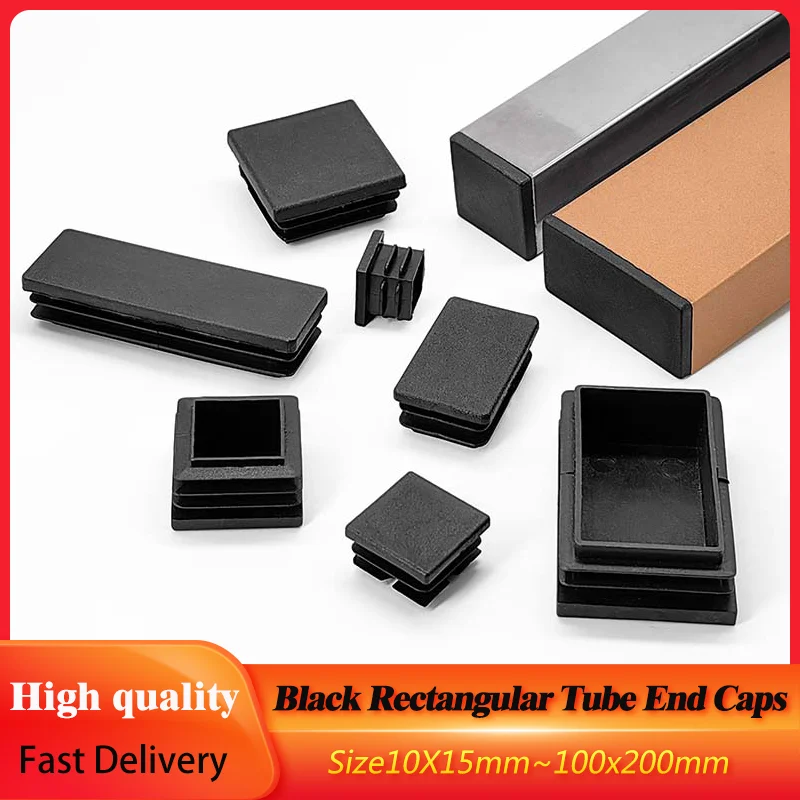 

2/4/8/10Pcs Black Plastic Rectangular Tube End Caps 10x15-100x200mm Pipe Insert Plugs For Furniture Table Chair Feet Protectors