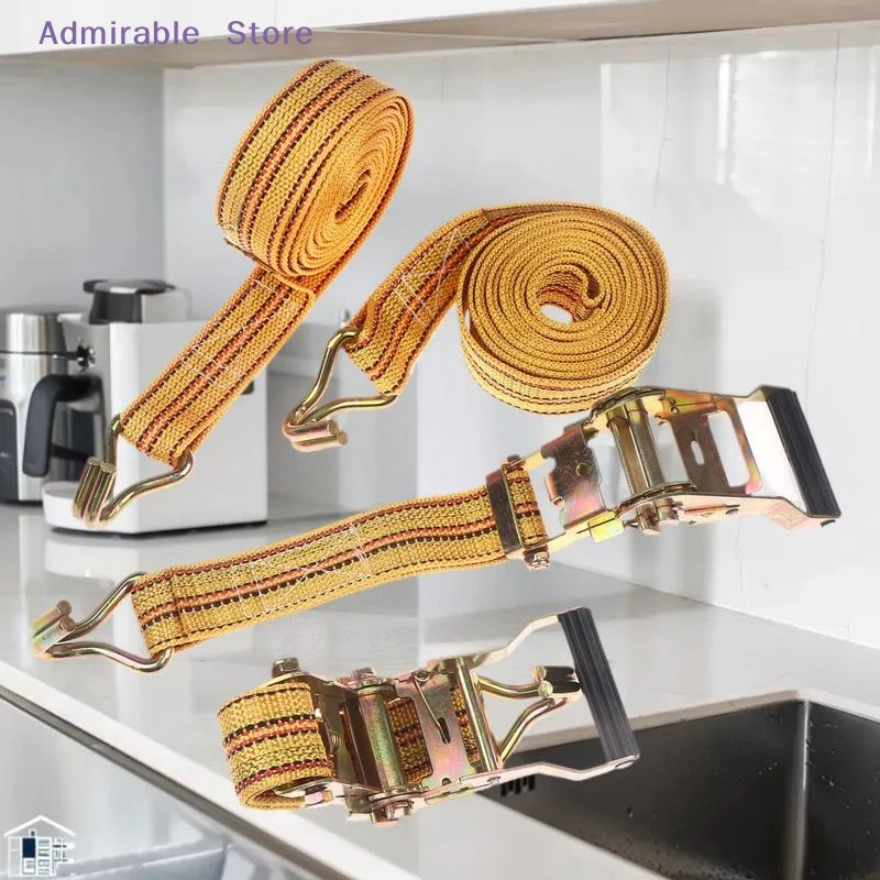 wHeavy Duty Ratchet Tie Down Straps 2/3/4/6 Meter Long Double Hook Lashing Belt For Truck Cargo Securing Transport Binding