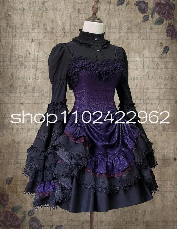 

Black Purple Gothic Short Prom Party Dresses Customsized Long Sleeve Ruched Pleated Lace-up Corset Lolita Evening Gown Halloween