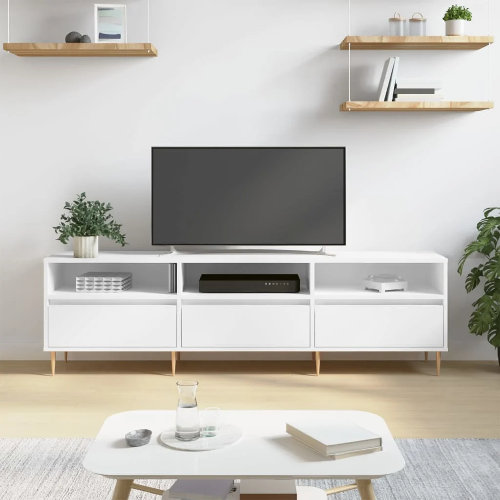 White TV cabinet 150x30x44,5 cm wood Engineering