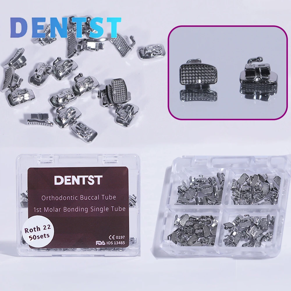 DENTST Dental Orthodontic Buccal Tube 200pcs 1st/2nd Molar Bonding Monoblock Non-Convertible Single Tube Point Base Ortho Braces