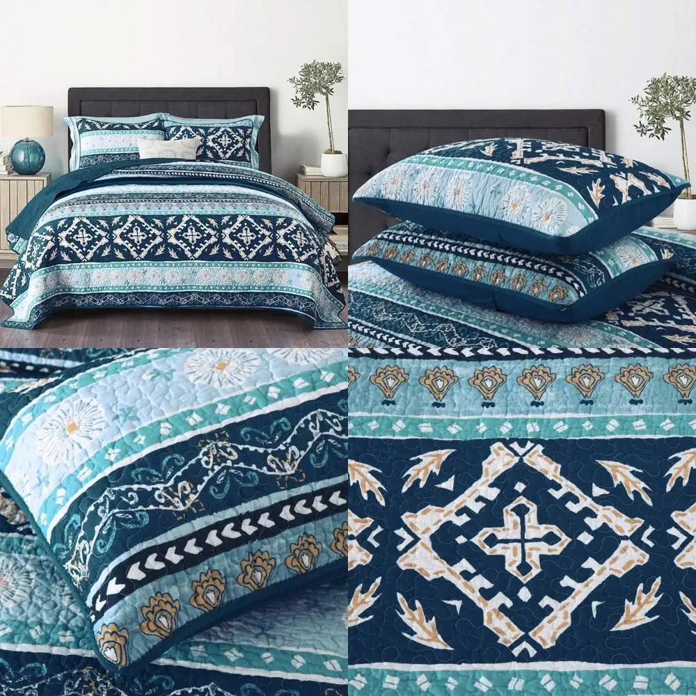 

Boho Style Patchwork Queen Bedspread Set - Reversible Cotton Quilt Coverlet