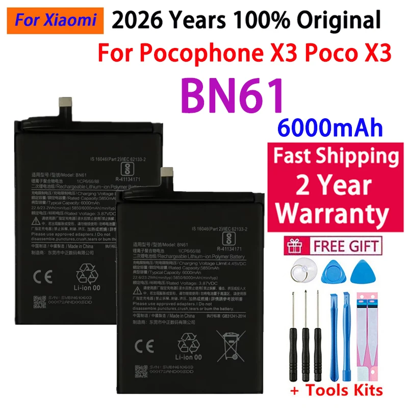 Para Xiao mi BN61 BN57 Batería de Teléfono 6000mAh para Xiaomi Pocophone X3 NFC Poco X3 Pro Baterías de Reemplazo 2