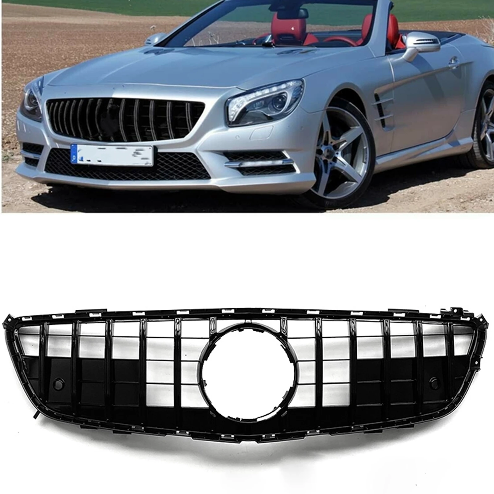 

Grill For Mercedes Benz R231 SL Class 2013-2016 SL400 SL500 GT Style Front Grille Black/Silver Car Upper Bumper Hood Mesh Grid