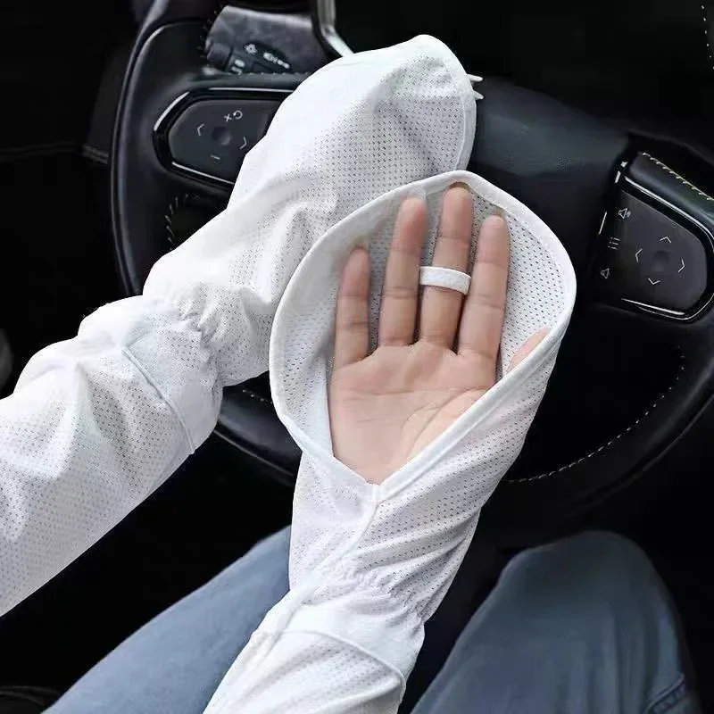 Solid Color Large Ice Silk Gloves Women Driving Sunscreen Sleeves Loose Breathable Arm Protectors Uv Outdoor Horseshoe Sleeve