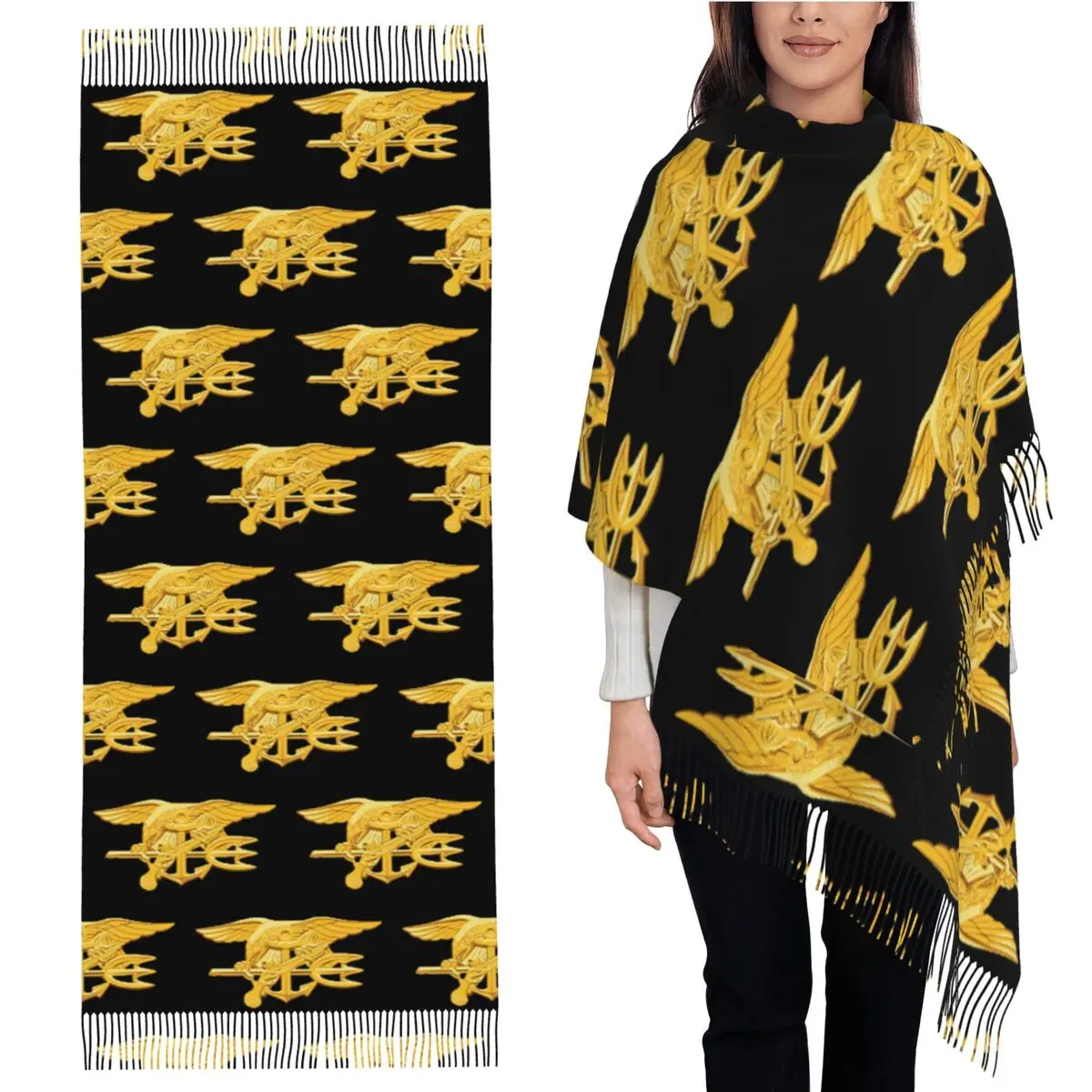 

Navy Seals Badge Scarf Tassel Scarves Women Soft Warm Shawls and Wraps Long Fall Winter Shawl Wrap
