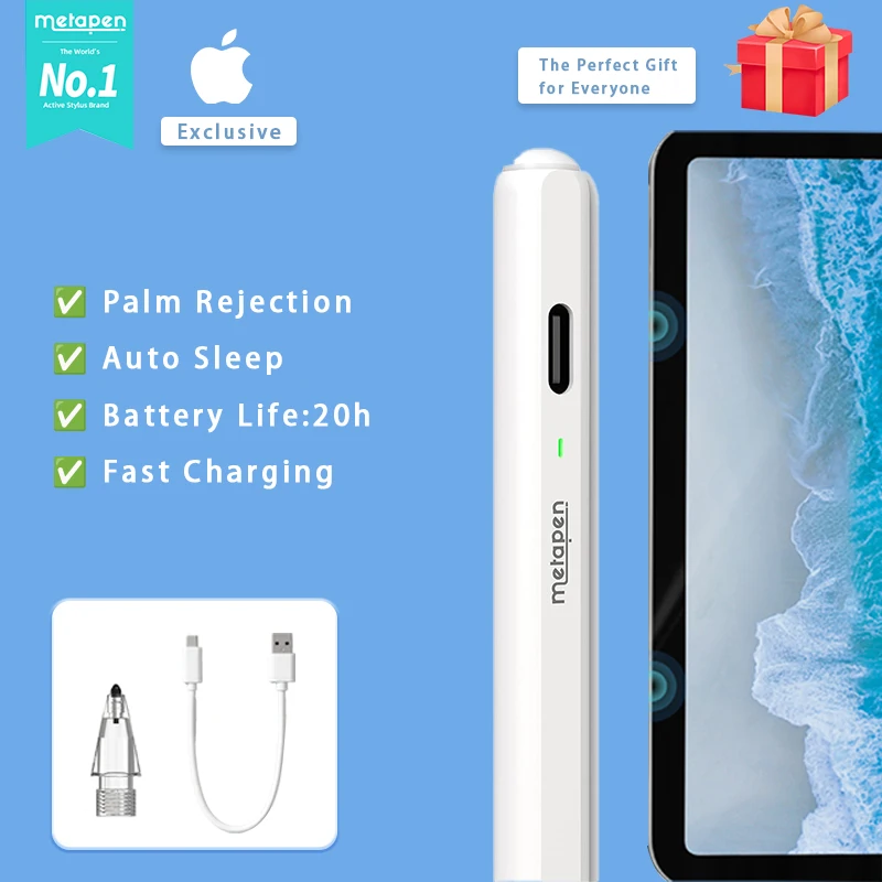 

Metapen Pencil Air8 Pro for iPad 2018-2025, Ultra-Quiet, 2X Fast Charging, Palm Rejection Stylus Pen for iPad a16/11/10/9/8/7/6t