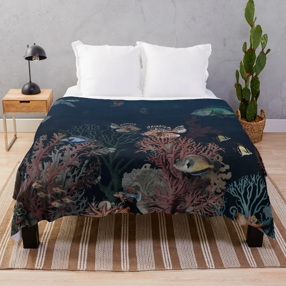 

Deep sea wallpaper pattern with coral reefs and colorful fish Throw Blanket Warm Comfortable Blanket Gift for Parents Friends