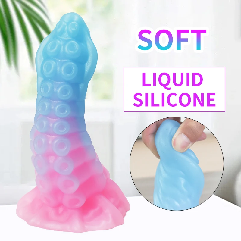 Dildo suave emissor de luz com ventosa para homens e mulheres, nádegas de tentáculo de polvo, plugue anal, brinquedos sexuais anais, divertido, novo