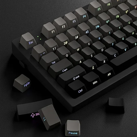 Side Printed PBT Keycaps, Double Shot, RGB Backlit Keycaps, Gradient Gray, MX Switches, Keyboards, 133 Keys