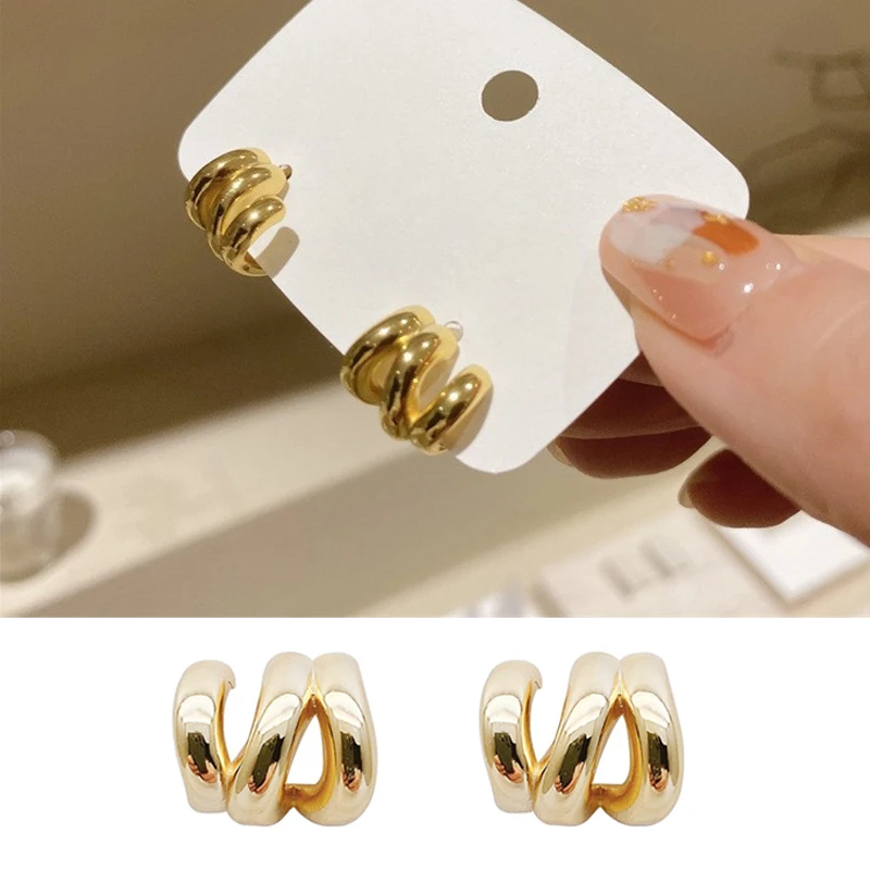 Korean Version French Semi Circle Earrings for Women Gold Color Retro Fashion Minimalist Ins Artistic Creative Small Stud Earrin