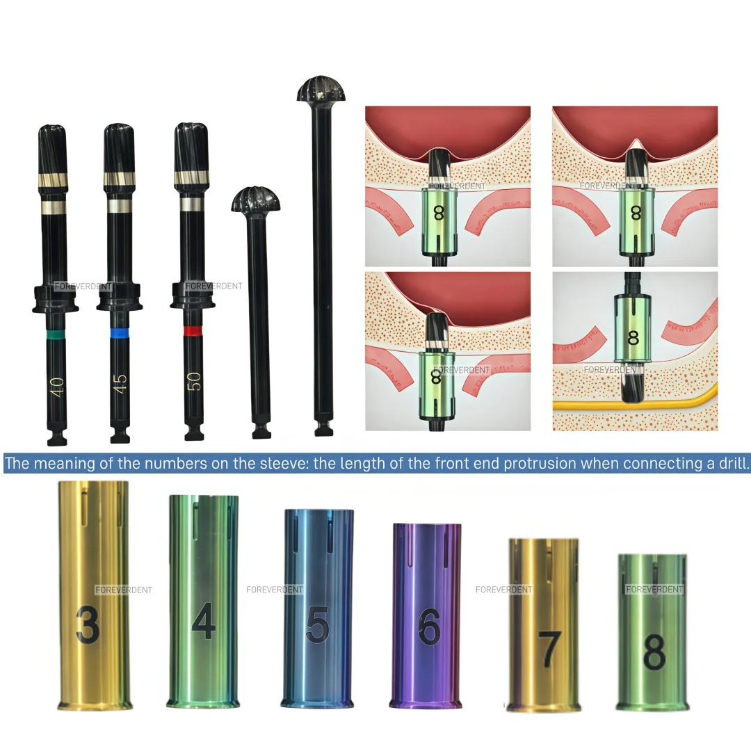 Dental Sinus Lift Drills Reamer Stoppers Implant Crestal Approach Perforate Drill Bit Sleeve DLC Coated