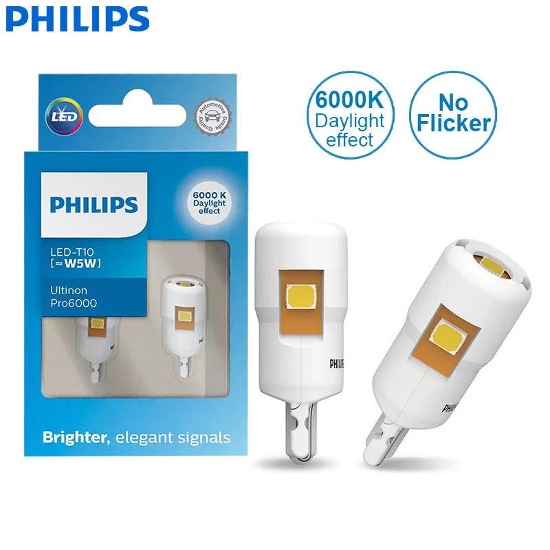 

Philips Ultinon Pro6000 светодиодный T10 W5W 6000K холодный белый яркий интерьер автомобиля лампы поворота без вспышки мерцание без ошибок, пара