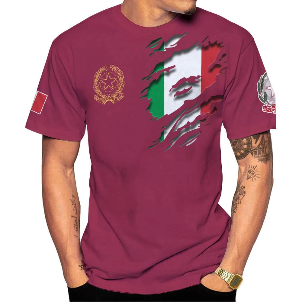 Camiseta con estampado 3D de la bandera de Italia para hombre, camiseta de manga corta con cuello redondo, camiseta informal de gran tamaño, ropa de