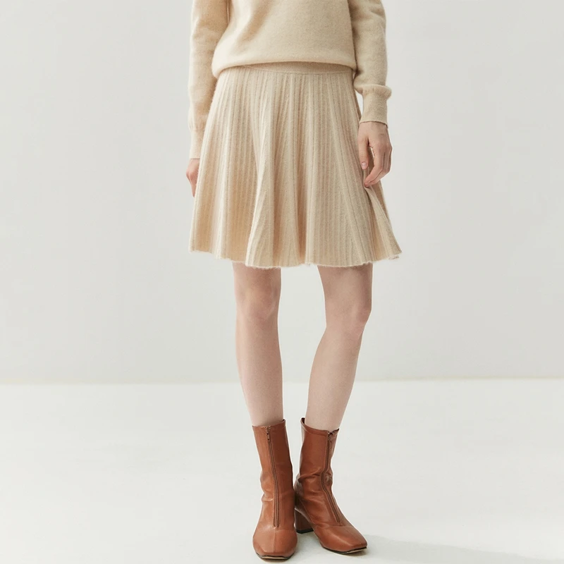 

Fashion Short Pleated Skirt Women Knitted Elastic Waist Short Skirt 100% Cashmere Umbrella Skirt Soft Comfortable Spring Autumn.