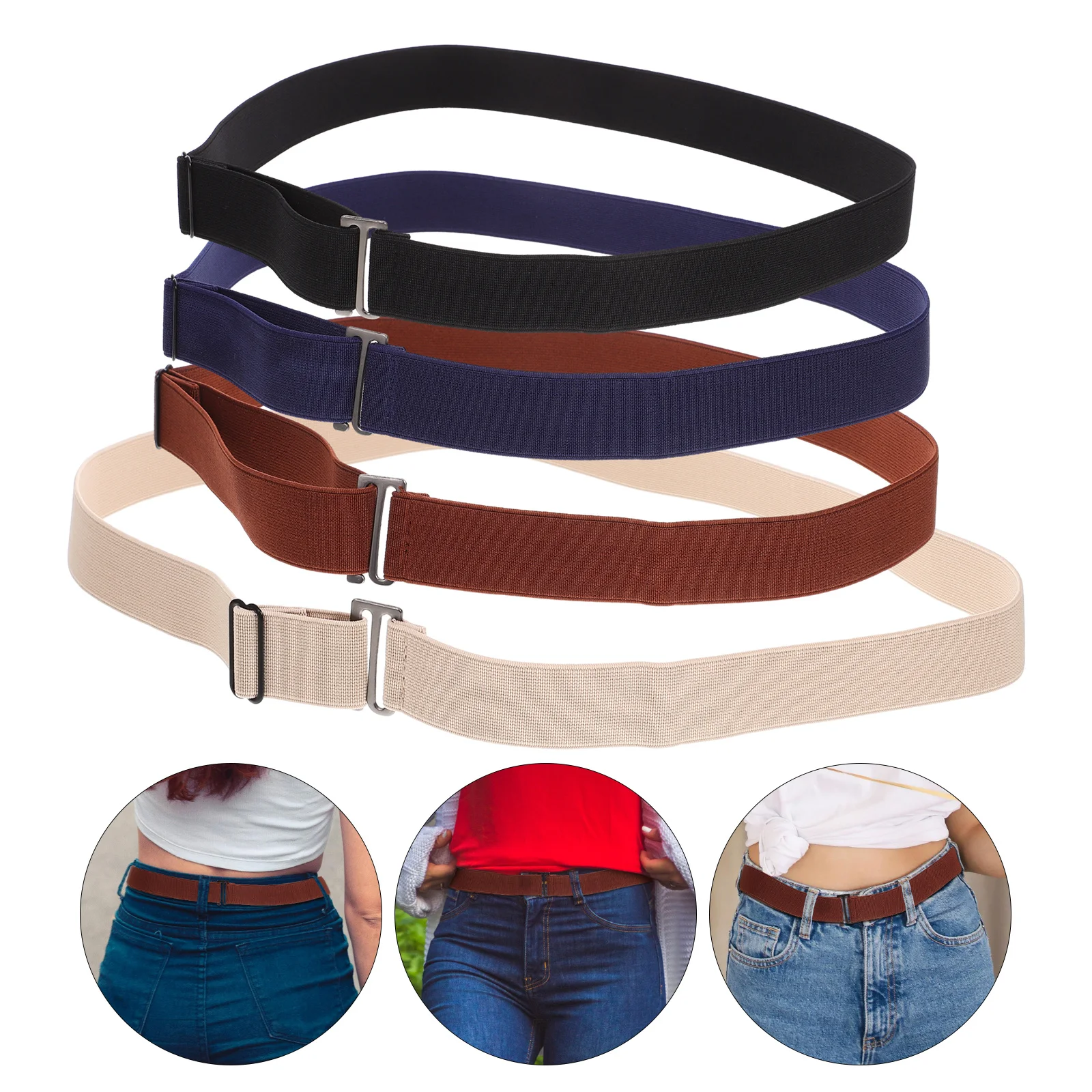 

4Pcs Elastic Invisible Waist Belt for Jeans Women Stretchy No Show Adjustable Belt Belts for Women Women's Belts
