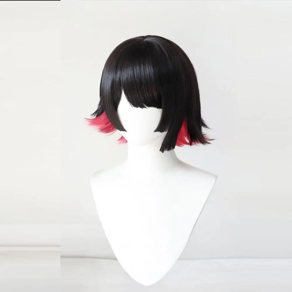 "Absolute Zero - Ailin Qiao Shark Maid Sister zwart en roze dubbele kleur cosplay pruik"