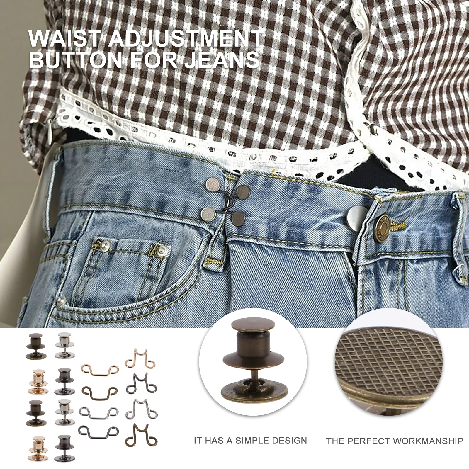 

4Sets Waist Buckle Extender Adjustable Nail-Free Instant Jeans Extender Button Pants Button Anti-Slipping Waist Adjuster