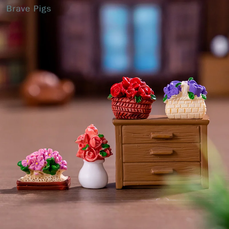 Dollhouse Miniatures Simulated Bouquet Small Potted Plant Automotive Home Decor Micro Landscape Garden Decor Accessories