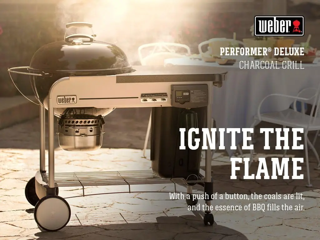 Weber Performer Deluxe griglia a carbone, 22 pollici, sistema di accensione a Gas Touch-N-Go, nero