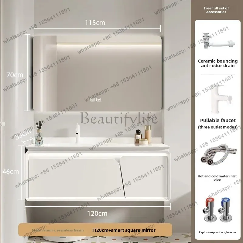 LDMinimalist Bathroom Cabinets Rock Plate Ceramic Washbasin Oak Solid Wood Bathroom Vanity Cabinet with Sink Bathroom