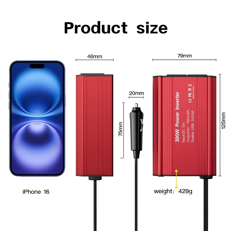 Portable Fast-Charging Car Charger Inverter DC 12V To AC 110/220V US/EU Sockets with Cigarette Lighter Plug for Outdoor Camping