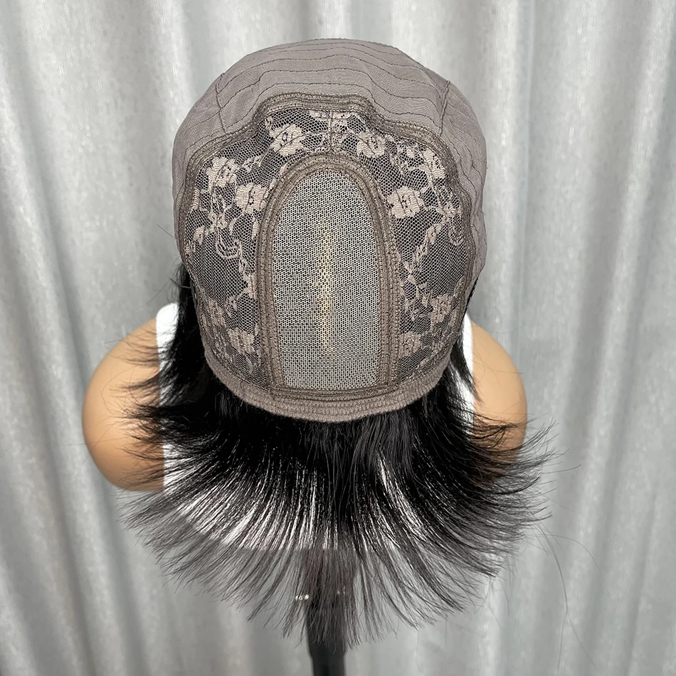 2x4レースストレートヘアウィッグ高密度ふんわり弾むウィッグ、ベビーヘアと前髪付き、黒人女性向け100%人毛ウィッグ