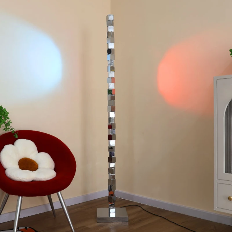 Rubik's Cube Floor Lamp Net Red Stainless Steel Light and Shadow Atmosphere Simple Living Room Vertical Floor Lamp