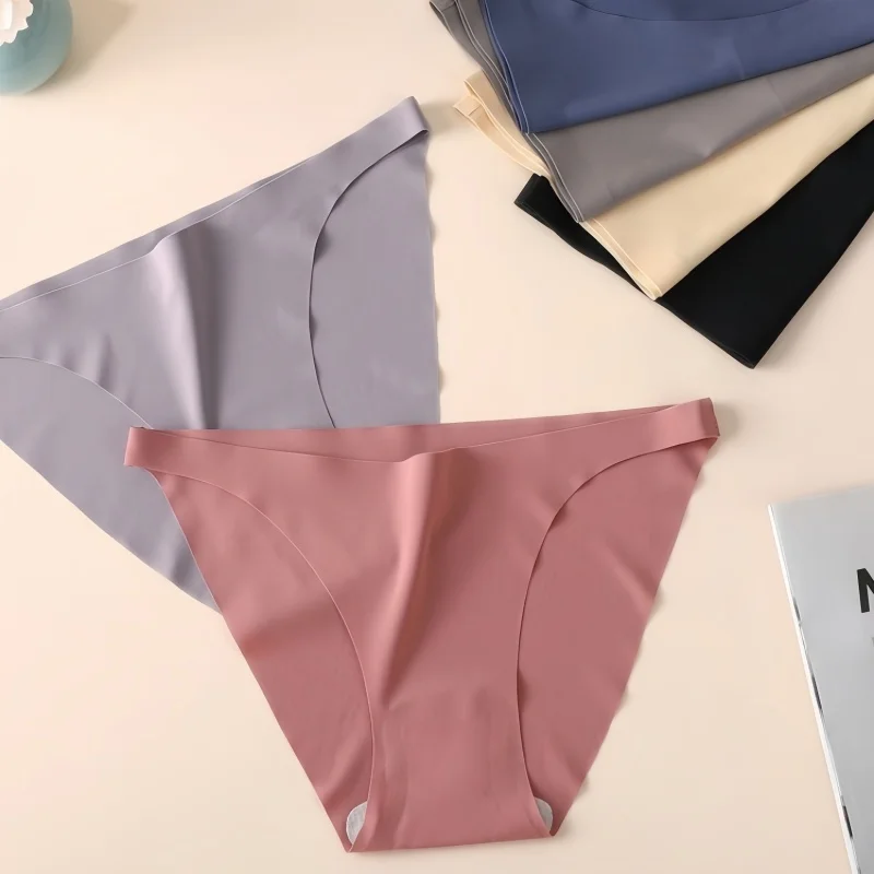 4 ks/sada bezešvých kalhotek z ledového hedvábí, sexy spodní prádlo pro ženy, nízký pas, měkké pevné, ultra tenké spodní prádlo - náhled 5