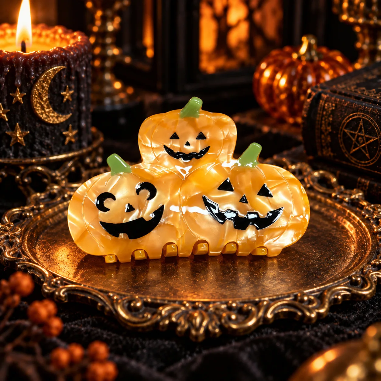 Halloween Acetate Hair Claw Clip Witch Hat Pumpkin Ghost Skull Black Cat Haunted House Potion Bottle Large Shark Clip Women Goth
