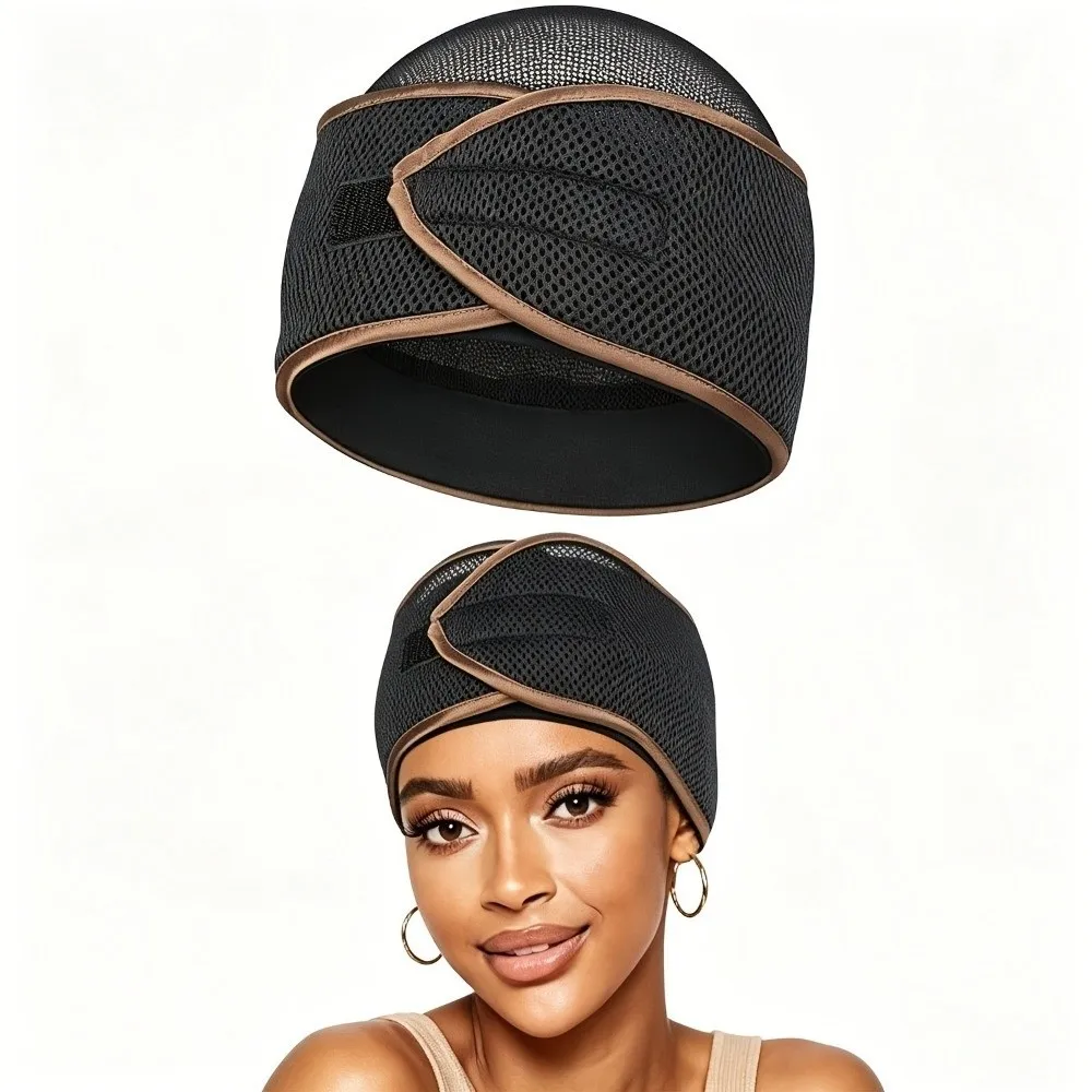 2-in-1 Design Anti-Slip Hair Wrap Adjustable Breathable Pixie Cut Hair Cap Anti-Slip Comfortable Mesh Durag Cap