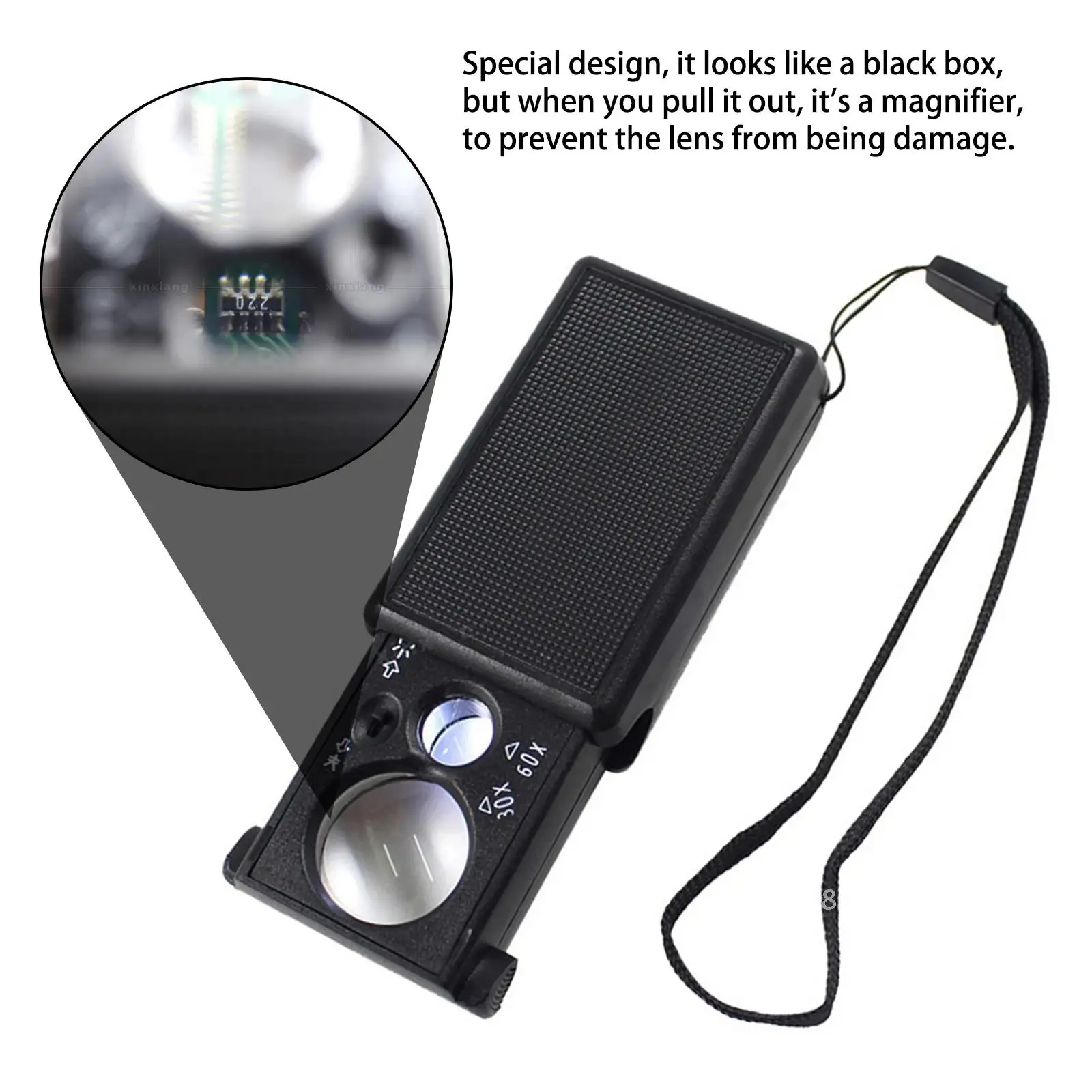 Handheld Mini Pocket 30X 60X Pull-type UV Magnifier Portable Microscope for Banknote Inspection Jewelry Antique Diamond