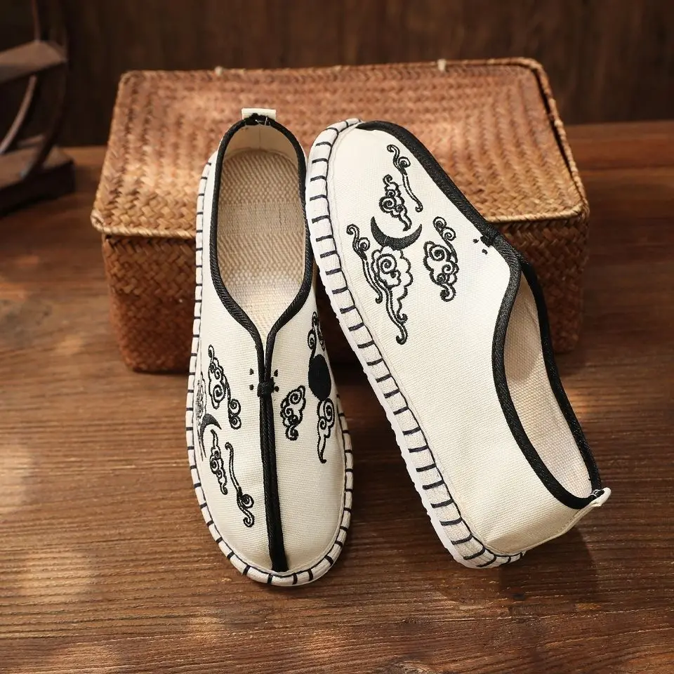 Vintage Canvas Wing Chun Kungfu Shoes Chinese Traditional Shoes Wushu Tai Chi Old Peking embroidery Cloth Shoes Martial Art shoe