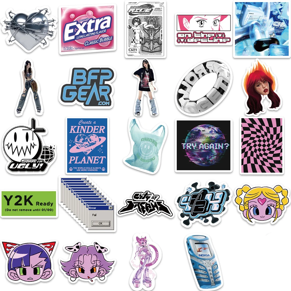 10/30/53pcs Cool Harajuku Acid Graphic Y2K Stickers Aesthetic Graffiti DIY Skateboard Phone Notebook Bike Cartoon Decals Kid Toy