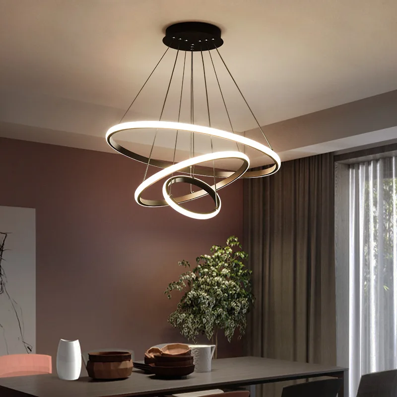 

Modern LED Pendant Lamp, Minimalist Triple Head Ring Chandelier for Dining Room, Bar, Living Room Decor
