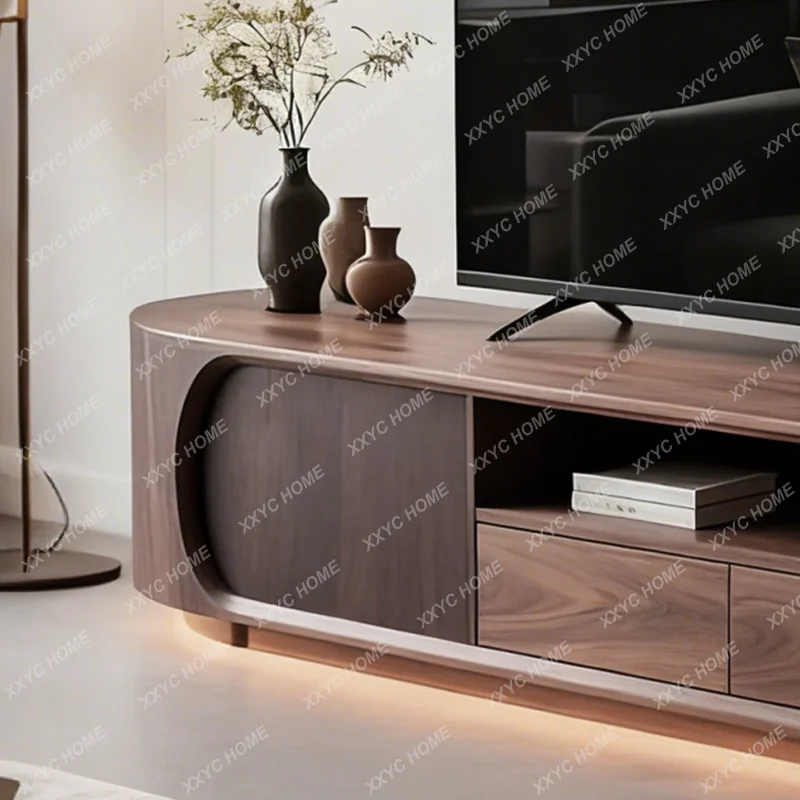 XXNew Chinese Style TV Cabinet Living Room Household Black Walnut Floor Storage TV Cabinet