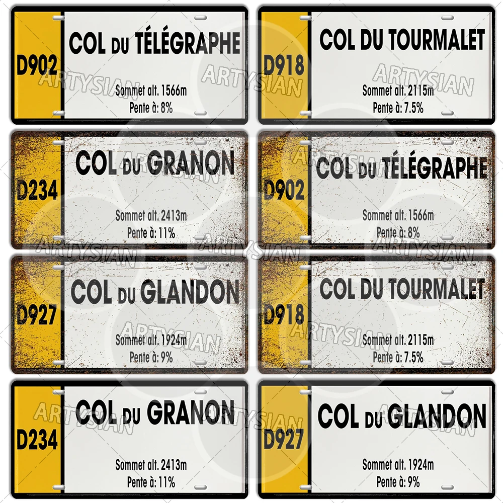 Tour de France Cycling Metal Sign Landmark Plaque ALPE d\'HUEZ Col D\'Aubisque Col du Granon GALIBIER d\'IZOARD l\'ISERAN BONETTE